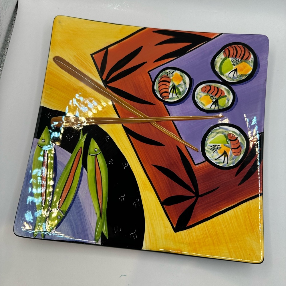 Mary Naylor Designs Handpainted Plate Sushi Fish 2003